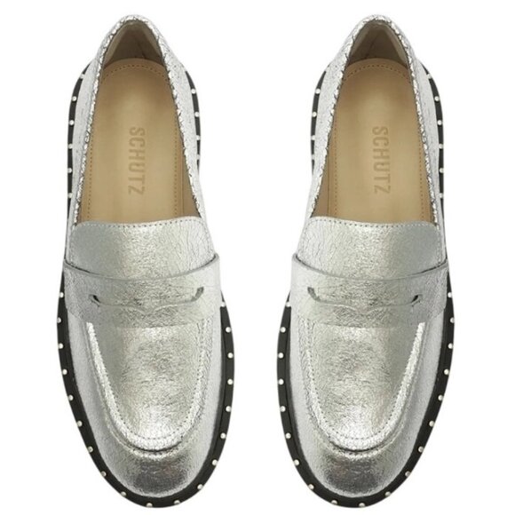 SCHUTZ X Free People New Womens Silver Apron Penny Strap Platform Christie Loafe - Picture 3 of 7